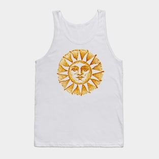 celestial golden sun with face line drawing vintage Tank Top